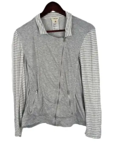 Tribal Jeans Gray and White Zip Up Jacket Stripes Pockets Size Women's Medium