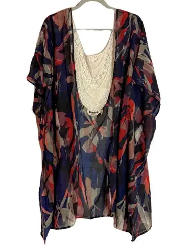 Soft Surroundings Abstract Crochet Boho Kimono Wrap Coverup OS