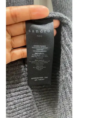 Sandro Paris Embellished Ribbed Wool & Cashmere Long Sleeve Gray Mini Dress US 2