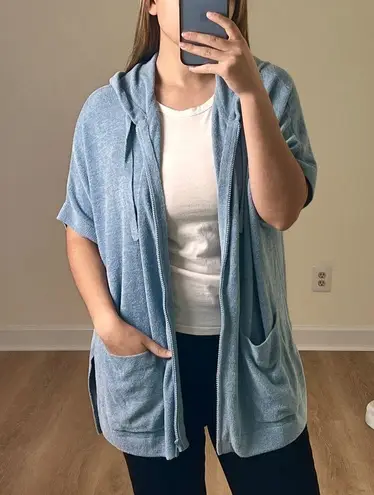 Barefoot Dreams NEW CozyChic Ultra Lite Short Sleeve Zip Up Hoodie XXS/XS Blue