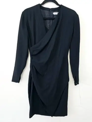 Giorgio Armani Le Collezioni Black Long Sleeves Ruched Wool Dress Womens Size 6
