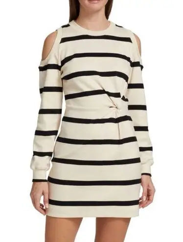 Tanya Taylor Dress Cream & Black Shirley Striped Mini Dress 2X NWT Cold Shoulder