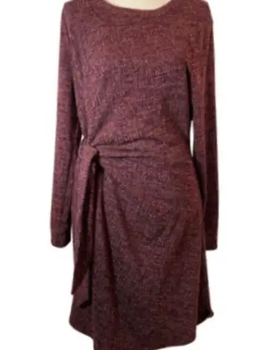 Ces Femme Burgundy Black Heathered Side Tie Long Sleeve Sweater Dress Size XL