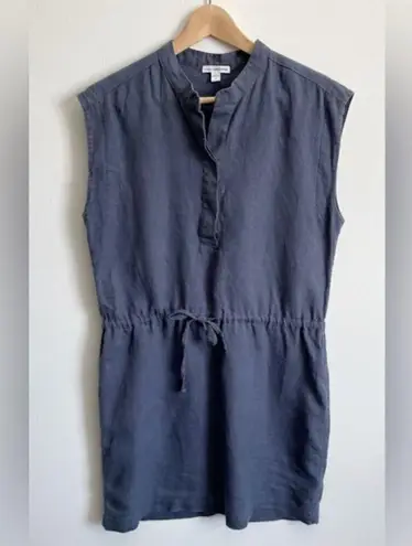 James Perse Dress 2 M 100% Linen Drawstring Waist Sleeveless Blue Luxury Cinched