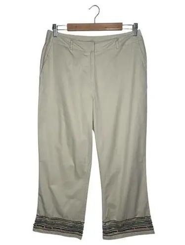 VTG Casual Corner Capri Pants Womens 10 Beaded Wide Leg Dead Stock Boho Tan Brown