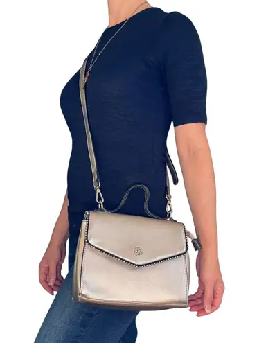 Christian LaCroix CXL Silver Faux Leather Bead Trim Top Handle Crossbody Handbag