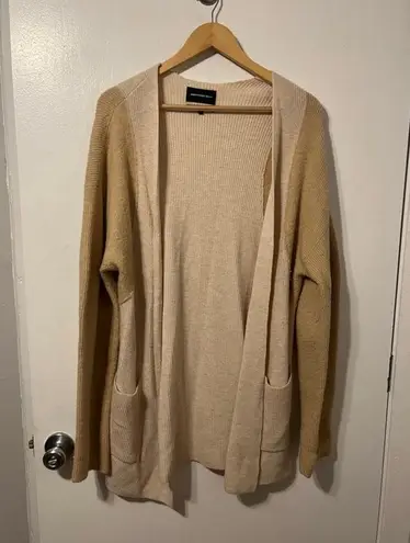 Something Navy  Blocked Cardigan Beige Taupe Color Block Wool Blend Sweater M