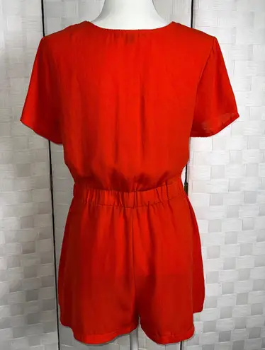 Haute Monde Red Deep V Button Front Short Jumper Romper Women's L