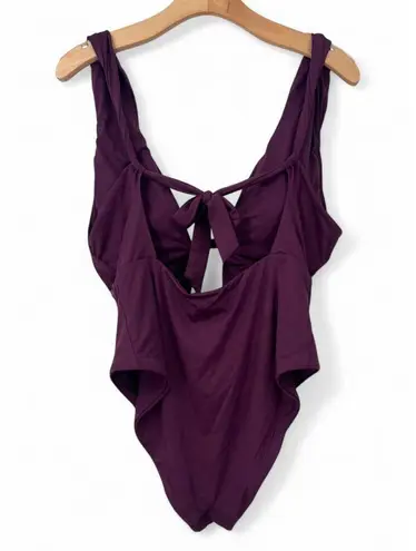 Becca L Reconnect One Piece Swimsuit Burgundy Oxblood Plunging Beaded Charms