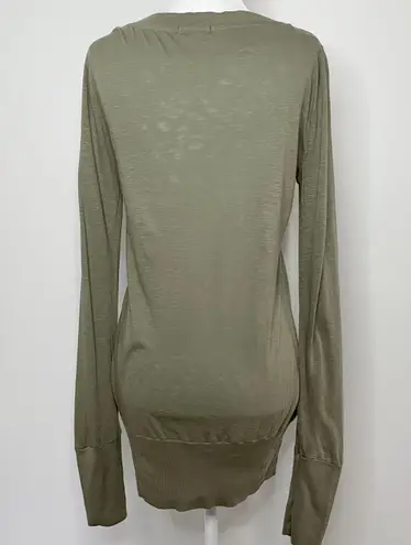 LA Made New  Slub Jersey V-Neck Top Thumbhole Long Sleeve Tunic Olive Green