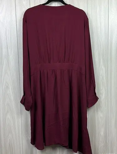 City Chic  Women Blouse XL 22 Shibara Faux Wrap High Low Top Burgundy Long Sleeve