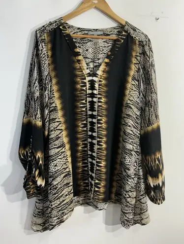 Ny Collection Womans Long Sleeve Pullover Over Size Blouse Animal Print XL