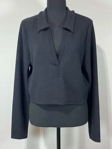 Divided New H&M  Long Sleeve Ribbed Collared Cropped Top Sz XL Black