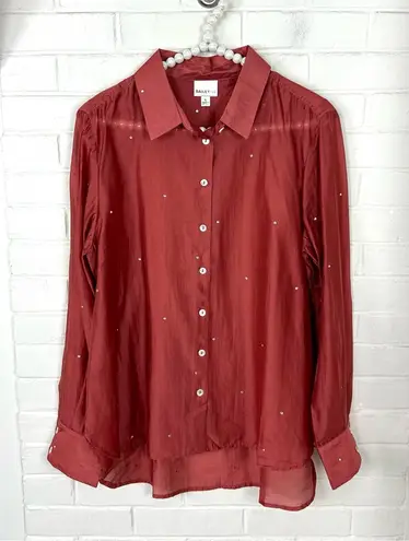 Evereve Bailey 44 Sheer Rhinestone Gem Button Down Shirt Size L