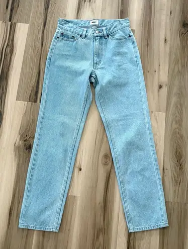 Obey Jeans Size 26 Light Blue Straight Leg Washed Denim Logo Patch Streetwear