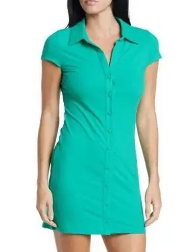 AFRM Rennia Rib Knit Short Sleeve Button Front Dress in Green Size Small Revolve