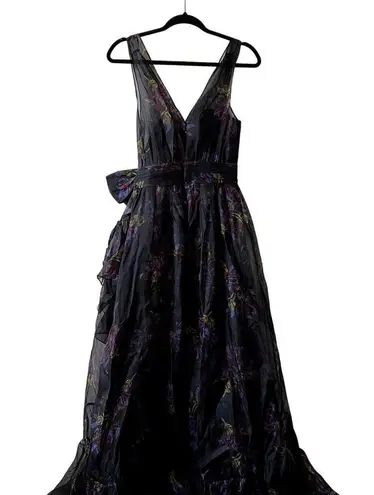 Cinq à Sept Cinq a sept maxi organza dress Bow size 6 black purple C0