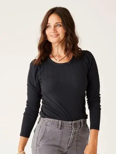 Carve Designs EVER TOP Black Pointelle knit fitted long sleeve Small