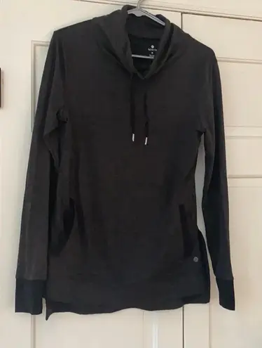 Apana Gray cowl neck workout casual top pockets M Charcoal Drawstring Pullover