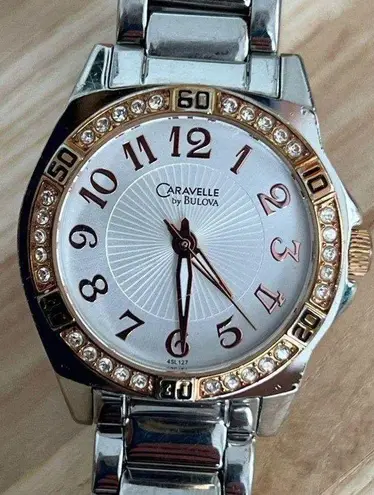 Caravelle by Bulova Ladies Watch Stainless Bracelet White Dial Date Window