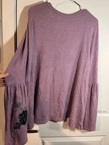 Simply Vera Vera Wang Purple Bell Sleeve ScoopNeck Embroidered Rose Top Size XL