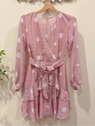 J.ING Dusty Pink Dot Long Sleeve Mini Dress with Ruffle OS Size undefined