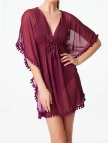 Bleu Rod Beattie Bleu by Rod Beattie Pom Pom Cover Up Kaftan Purple