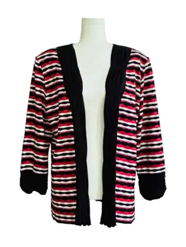 Toula Cardigan Sweater Black Red White Ruched 3/4 Sleeve Open Front Large