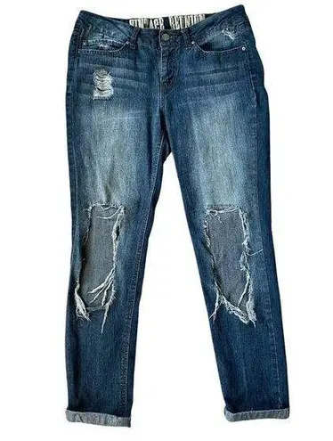 Vintage Reunion Rewash women's juniors 9 stretchy med wash ripped cuffed jeans