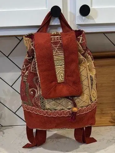 Handmade tapestry carpet bag adjustable backpack pocket inside bohemian indie