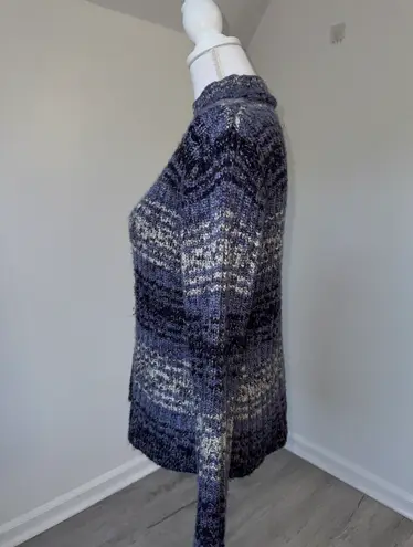 Studio Works Women’s Blue Gray Striped Ribbed Knit Mock Neck Sweater Size Small