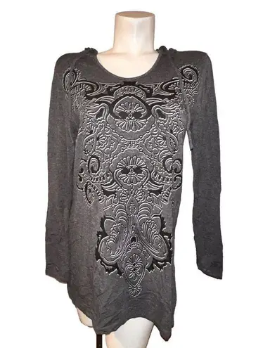 ✨Soma Divine Terry Scarf Hem Grey Sz Large Hoodie Paisley Scroll✨ Gray