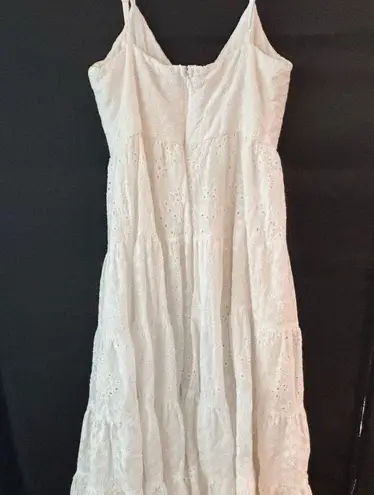 AQUA  White Tiered Eyelet Cotton Midi Dress - Image 9