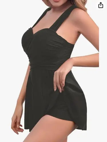 COCOPEAR Women's Elegant Crossover One Piece Swimdress Black Size L