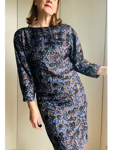 Piazza Sempione Designer Silk Shift Dress Puple Black Size Knee Length Cocktail