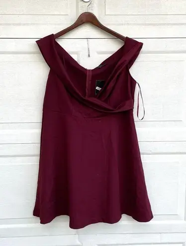 Eloquii NWT  Womens Dress Maroon Off The Shoulder Fit Flare V Neck Plus 18