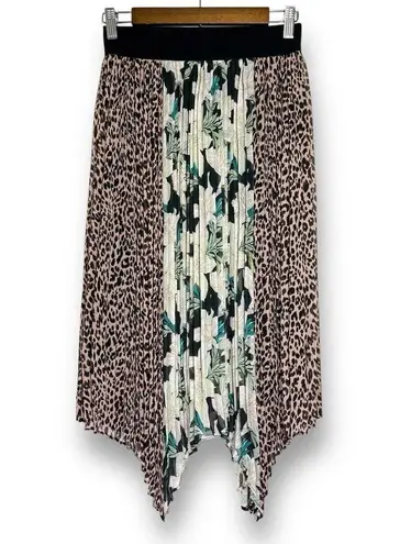 Anthropologie Skirt Small SEN Pleated Animal Print Floral Asymmetrical Pull On