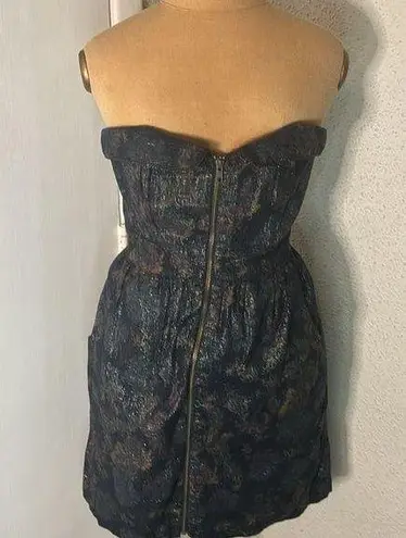 Staring At Stars Urban Outfitters Strapless Tapestry Zip Dress 4 Metallic Floral