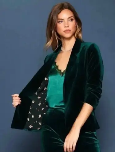 Skies Are Blue Green Velvet Open Front 3/4 Sleeve Blazer Sz.XS NWT