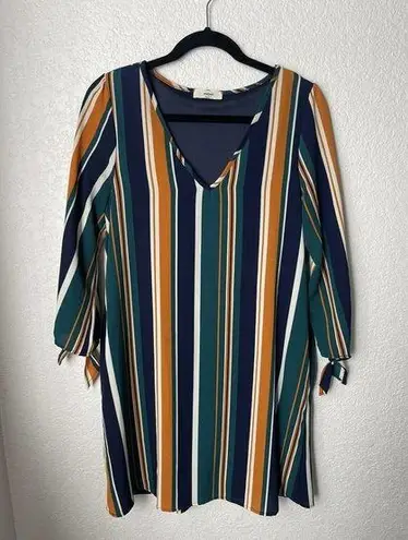 Entro  Womens Long Sleeve Dress Size Small Green Stripe V Neck Retro Fall Colors