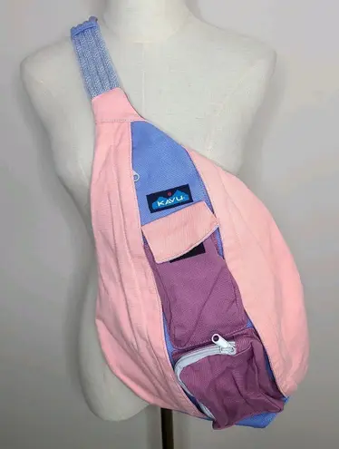 KAVU Rope Sling Bag Canvas Crossbody Backpack Pink Purple Blue Messenger Pack