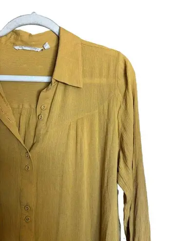 Soft Surroundings Tunic Top Womens Medium Yellow Button Gauze Flutter Hem Blouse