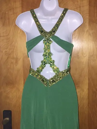 Green & Gold Beaded Riva Designs Ballgown Fancy Prom Dress Size 6