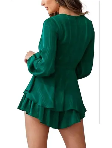 Relipop NEW Green Rompers V Neck Waist Tie Layered Ruffle Hem M