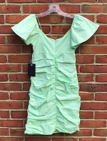 Revolve Lime Green 4Sienna  Ruched Off The Shoulder Mini Dress