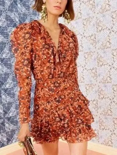 Ulla Johnson Cecily Mini Dress Poppy Rust Orange Size 2 XS Metallic Ruffle Silk