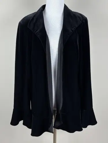 Alex Evenings Velvet Jacket Womens 1X Black Open Front Long Sleeve Whimsigoth