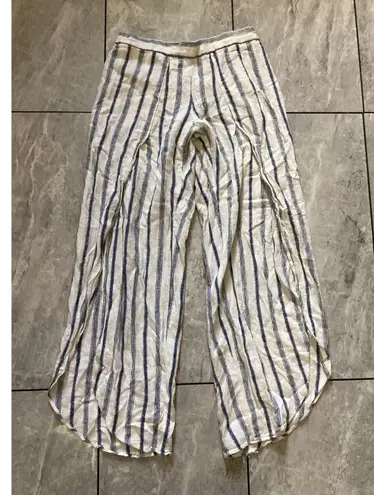 Drew Pants Womens Small White Blue Striped Wide Leg Lightweight Beach Lounge