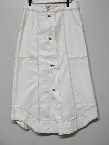 Farm Rio White Wave Denim Maxi Skirt Sz 31 Boho Festival Western NWT $195