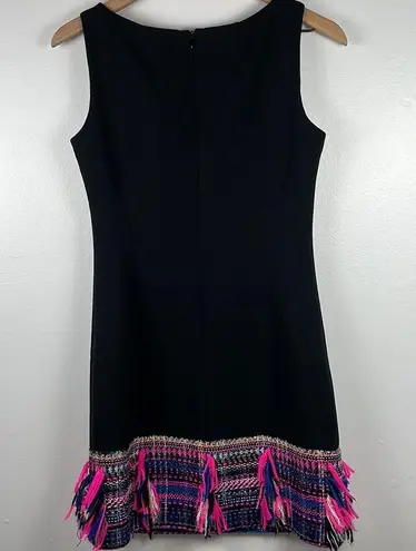 Milly Women’s Black Dress size 2, colored fringe on the bottom pink/blue/ white/